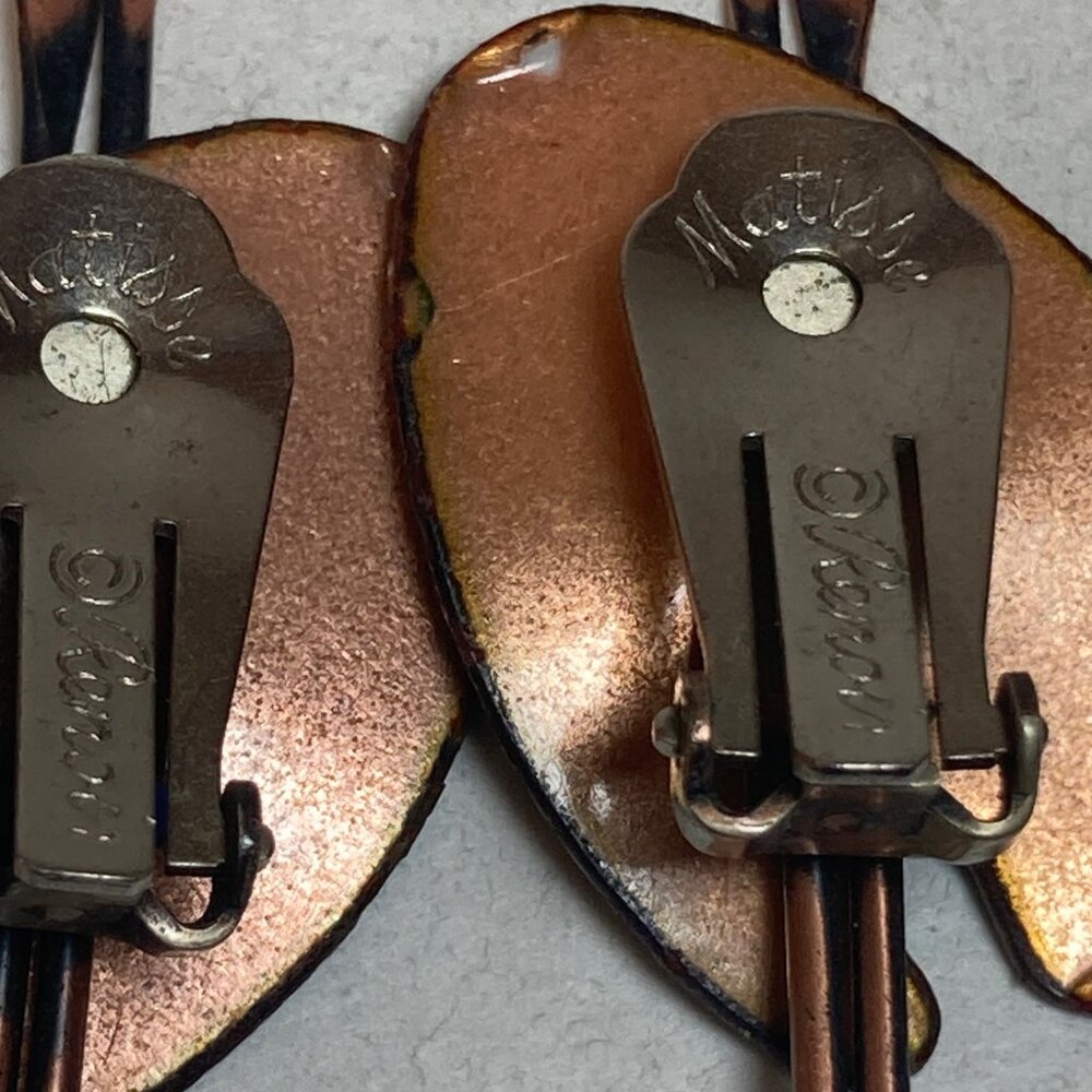 Renoir Matisse Copper Artist Pallet Vintage Clip On Earrings Paintbrush Art Deco - Picture 4 of 8